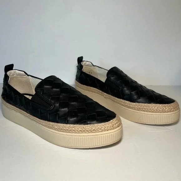 Franco Sarto Women's Hydee Slip On Shoe Size 10 Platform Flats Black Woven Vegan - Picture 4 of 13